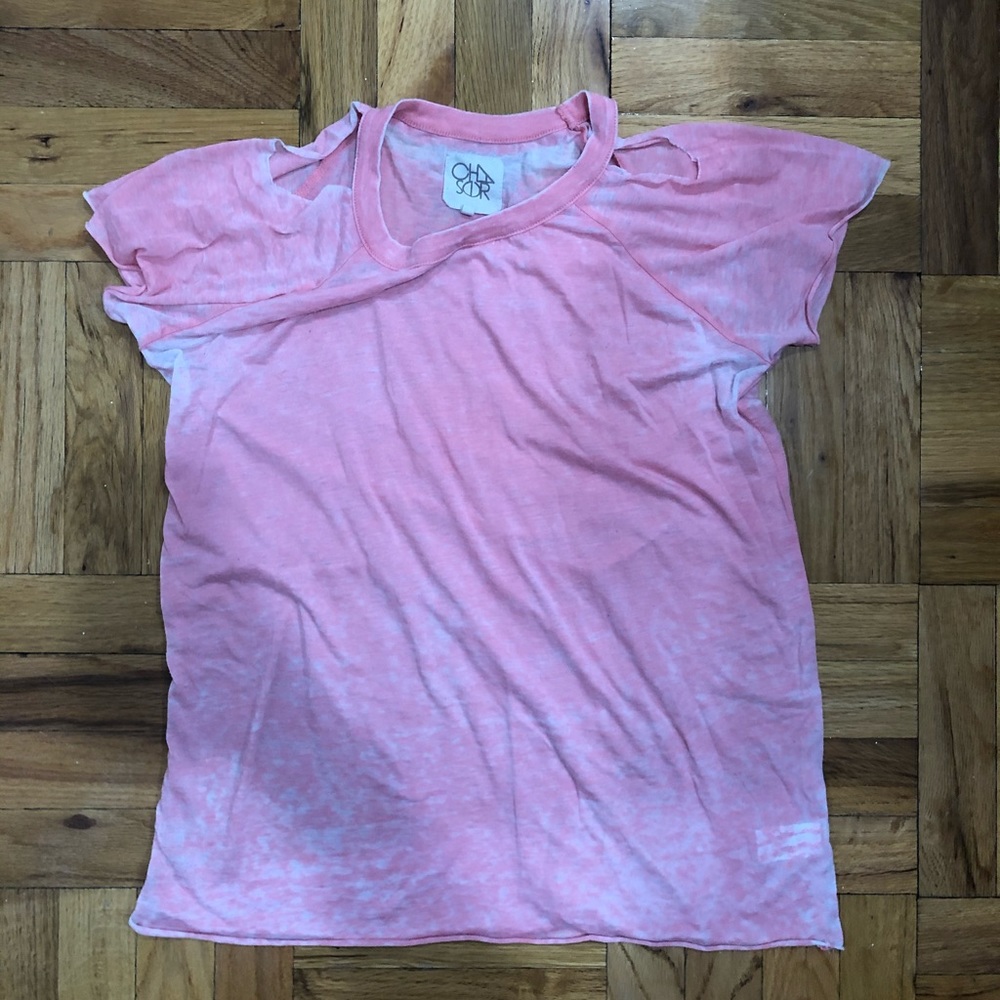 Pink see through chaser shirt with shoulder cuts